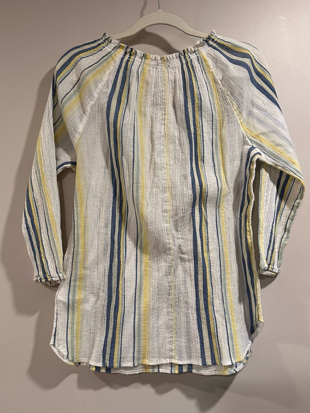 Chaps Women's Blue & Yellow Striped Lulu Peasant Stretchy Blouse Top Size Medium - Picture 11 of 15